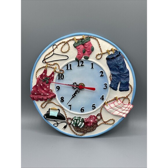 American Country Style. Resin Han Painted Laundry Room Clock.9.75” Diameter,Vtg - Picture 9 of 13